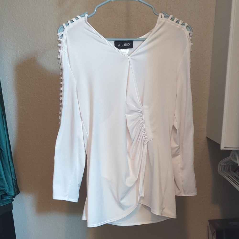 Ashro White Asymmetrical Ruched Blouse